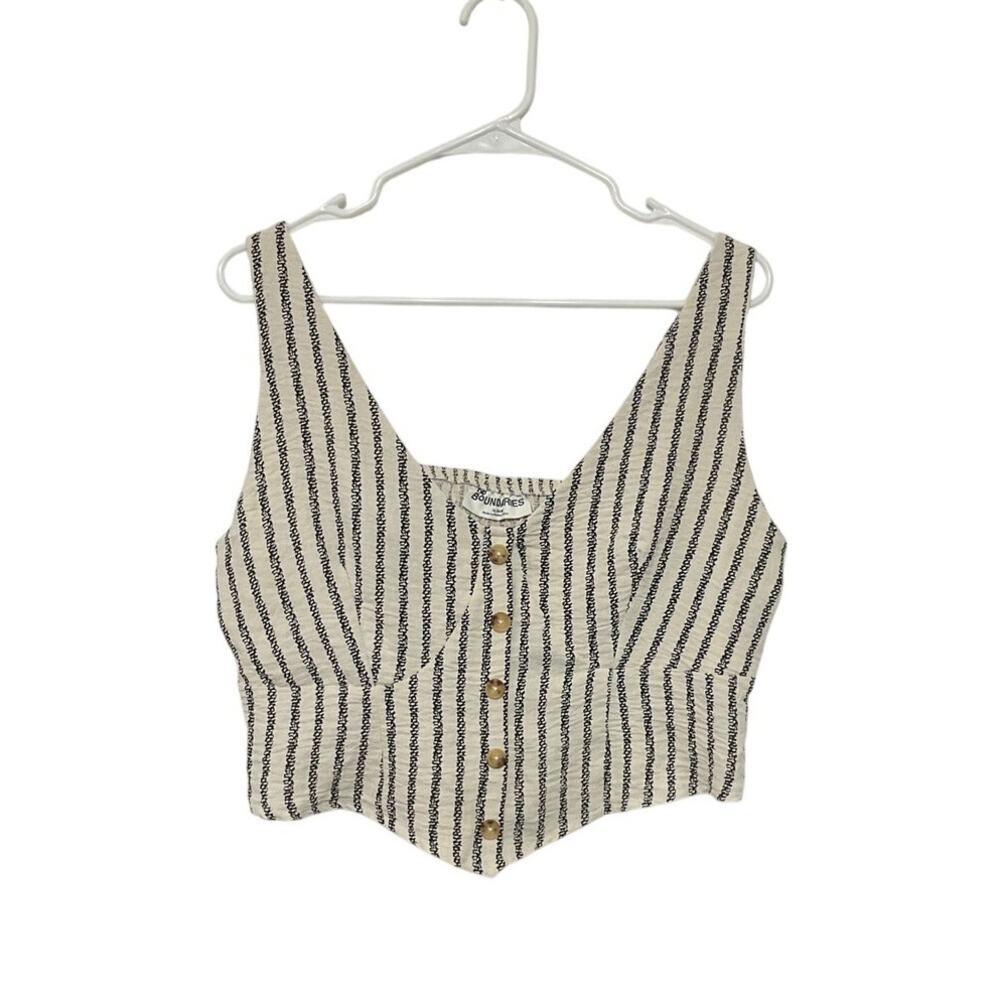 Cream & Black Striped Crop Top V-Neck Womens Size X-Large